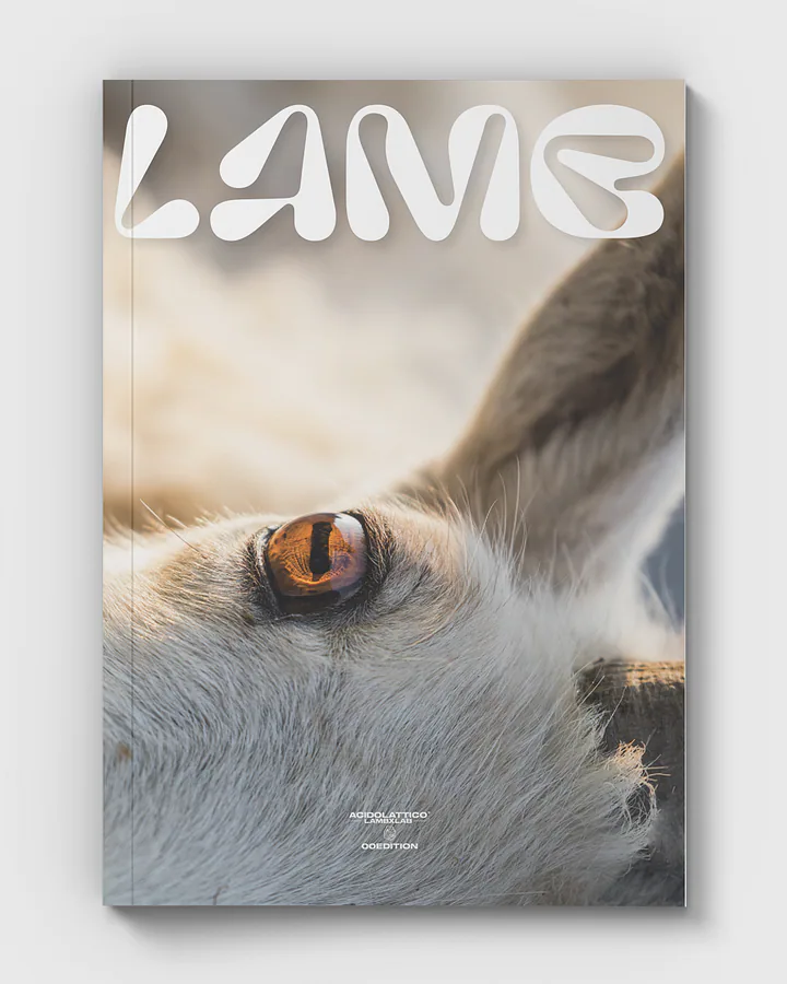 Copertina della edizione zero della rivista Lamb, con un primo piano fotografico del occhio di un agnello.